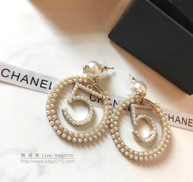 chanel耳環 5號數字 純銀針 圓環結合經典幸運數字 珍珠耳環  gzsc1434